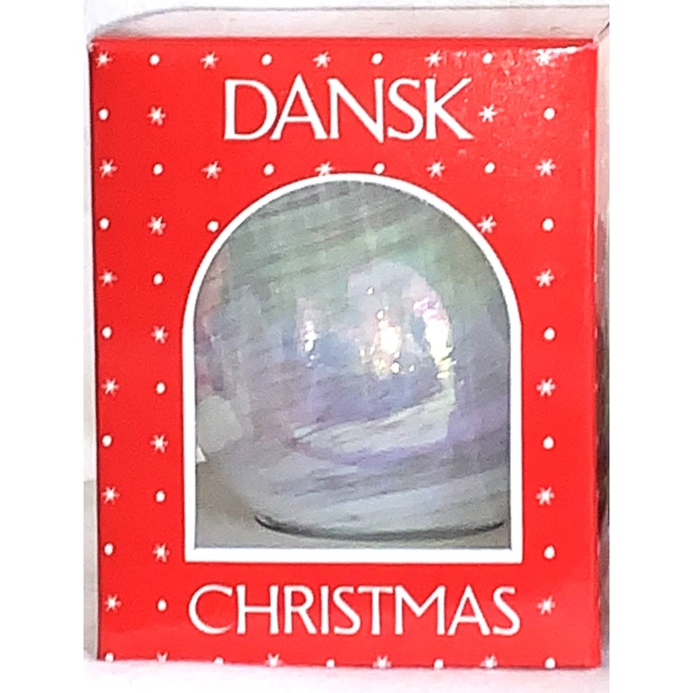Dansk Blown Glass Spun Iridescent Pearl White Christmas Tree Ornament Ball 1980s - Picture 2 of 5